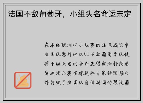 法国不敌葡萄牙,小组头名命运未定