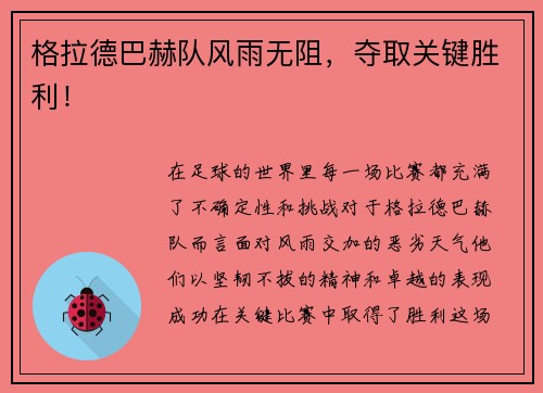 格拉德巴赫队风雨无阻，夺取关键胜利！