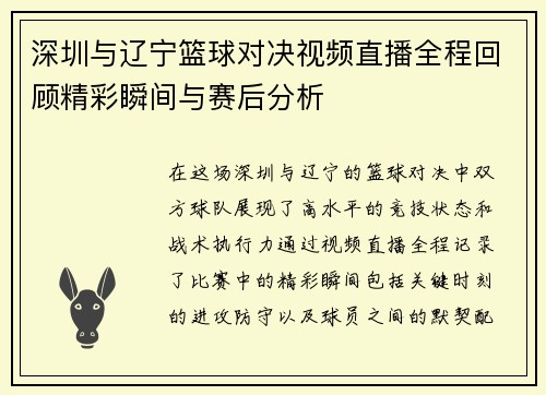 深圳与辽宁篮球对决视频直播全程回顾精彩瞬间与赛后分析
